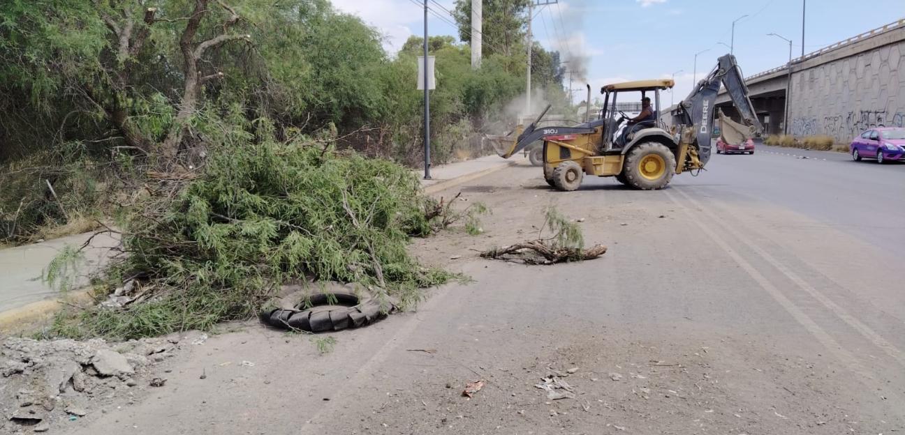 VILLA DE POZOS REFUERZA LIMPIEZA EN LATERALES DE CARRETERA 57