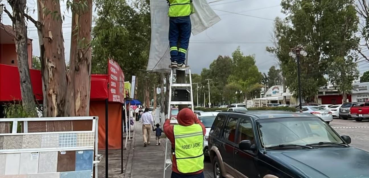 SERVICIOS MUNICIPALES RETIRA PUBLICIDAD DE LUMINARIAS PARA MEJORAR LA IMAGEN URBANA DE VILLA DE POZOS